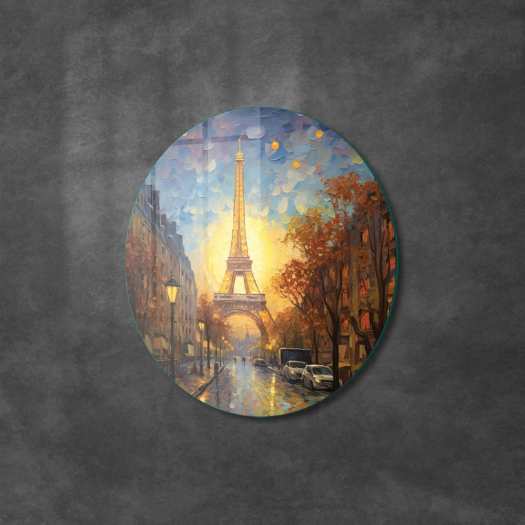 Vivantes Circle Glass Wall Art in 12" Diameter-Paris in Fall