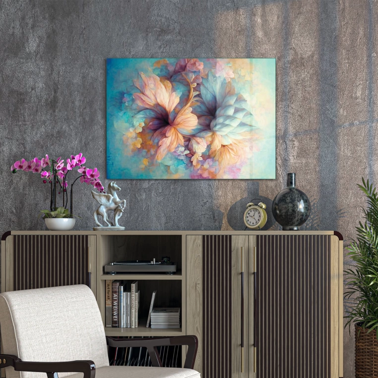 Vivantes Tempered Glass Wall Art - Pastel Flowers