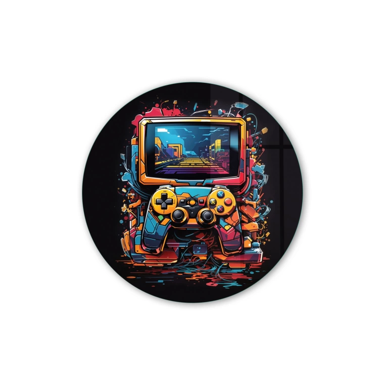 Vivantes Circle Glass Wall Art in 12" Diameter-Future Gamer