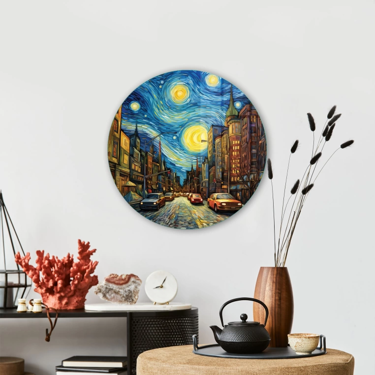 Vivantes Circle Glass Wall Art in 12" Diameter-Street in Amsterdam