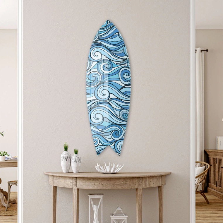 Vivantes Decorative Surfing Board in 4mm Tempered Glass-Vintage Waves