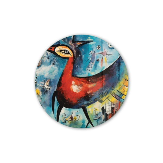 Vivantes Circle Glass Wall Art in 12" Diameter-Retro Bird