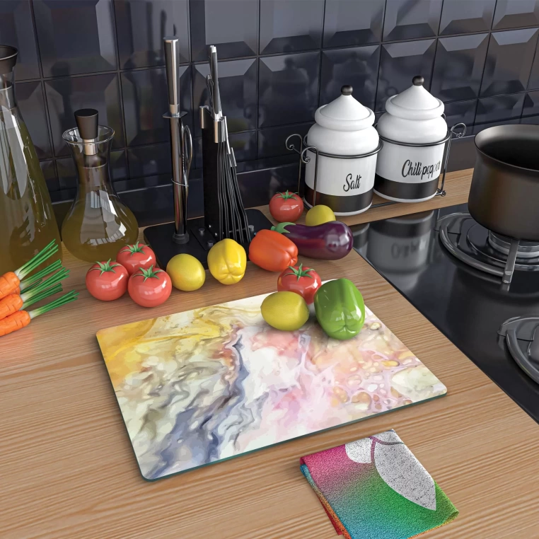 Tempered Glass Cutting Board - Colorful Marble