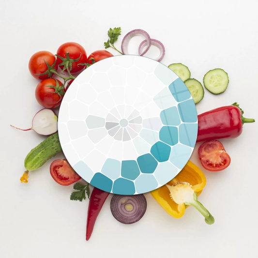 Tempered 12 inch Round Glass Cutting Board - Turquoise Cornered Mosaiqs