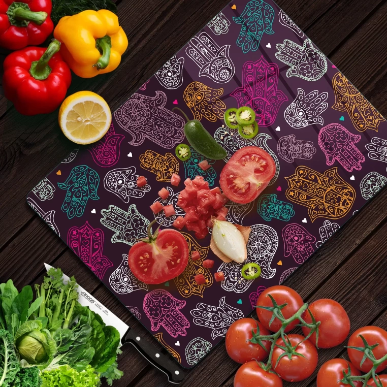 Tempered Glass Cutting Board - Hamsa Hand