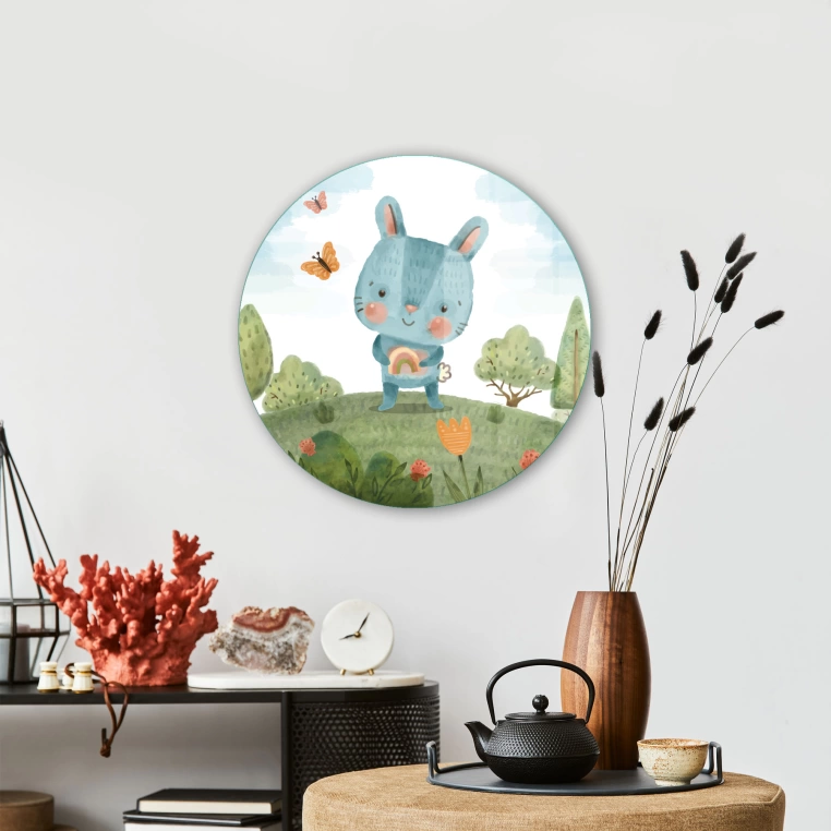 Vivantes Circle Glass Wall Art in 12" Diameter-Baby Rabbit