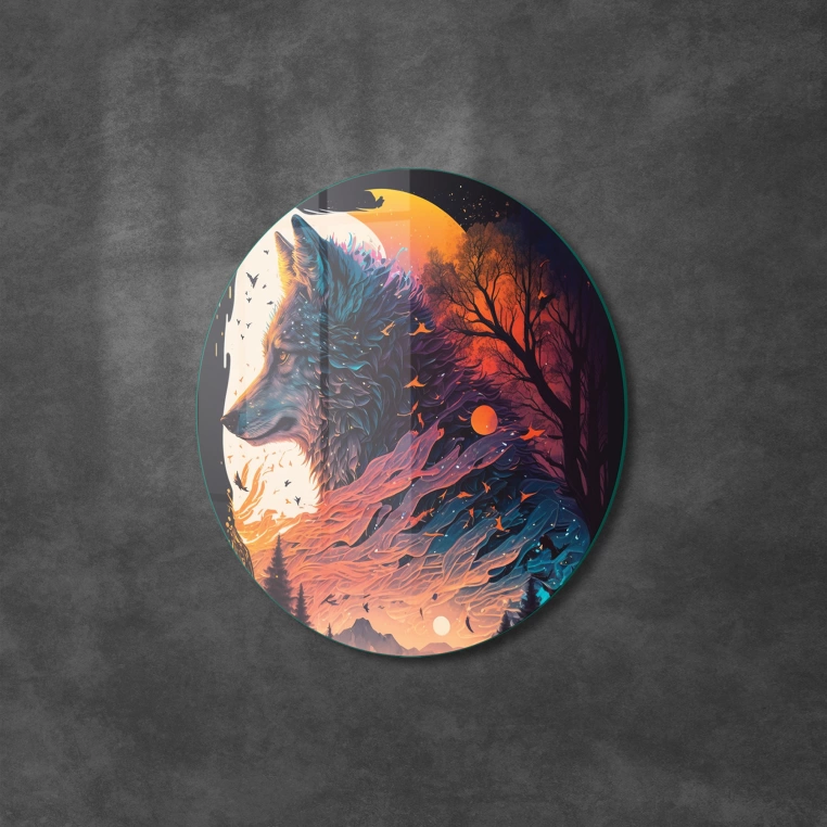 Vivantes Circle Glass Wall Art in 12" Diameter-Wolf Art