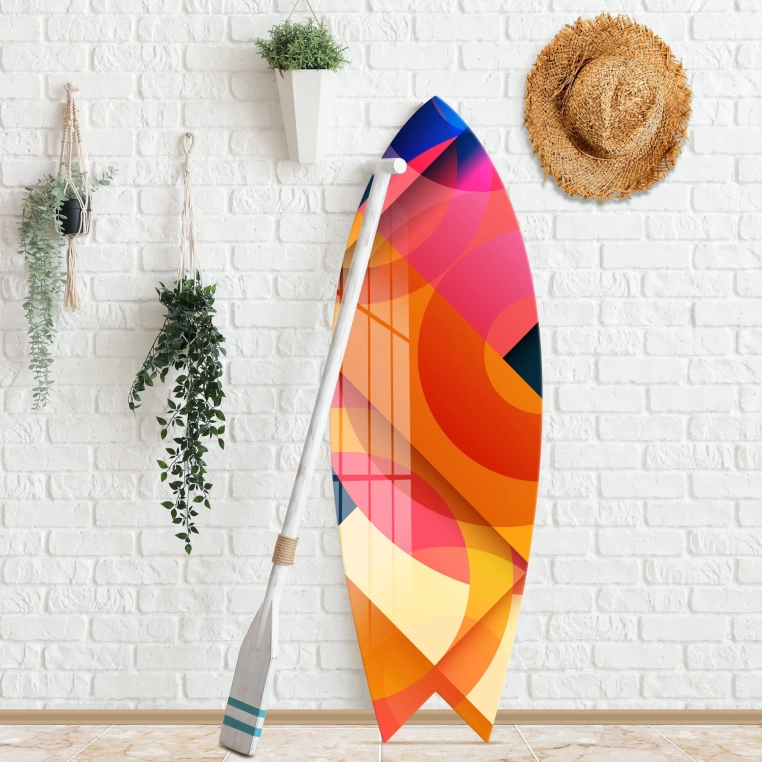 Vivantes Decorative Surfing Board in 4mm Tempered Glass-Pinky Art