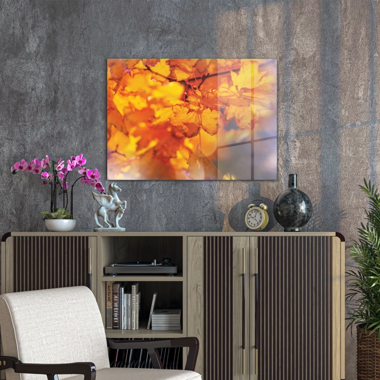 Vivantes Tempered Glass Wall Art - Fall Leaves