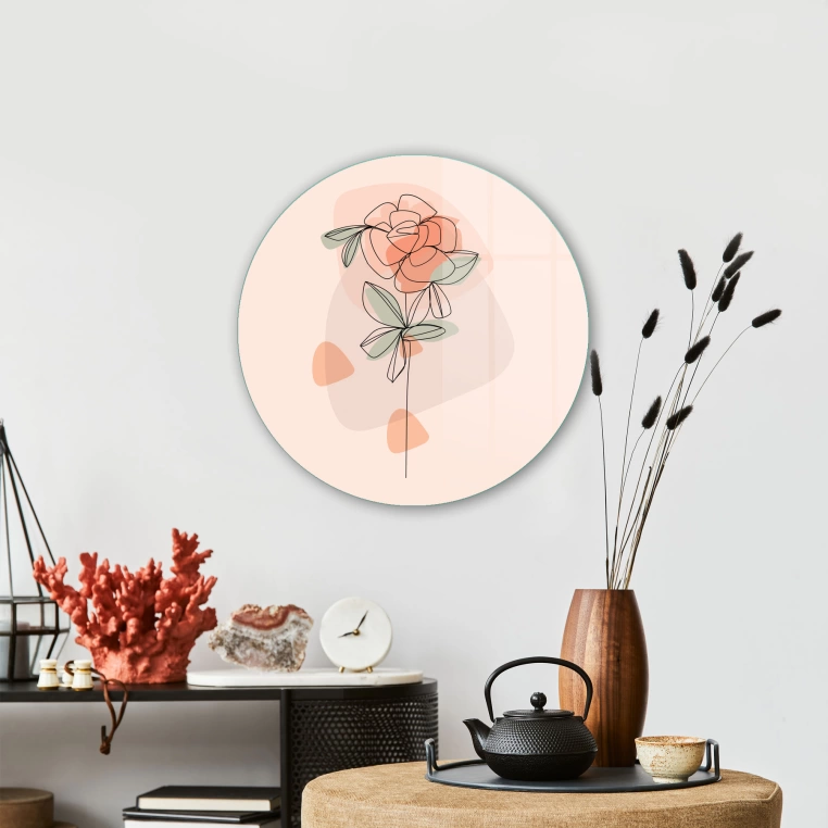 Vivantes Circle Glass Wall Art in 12" Diameter-Pink Rose