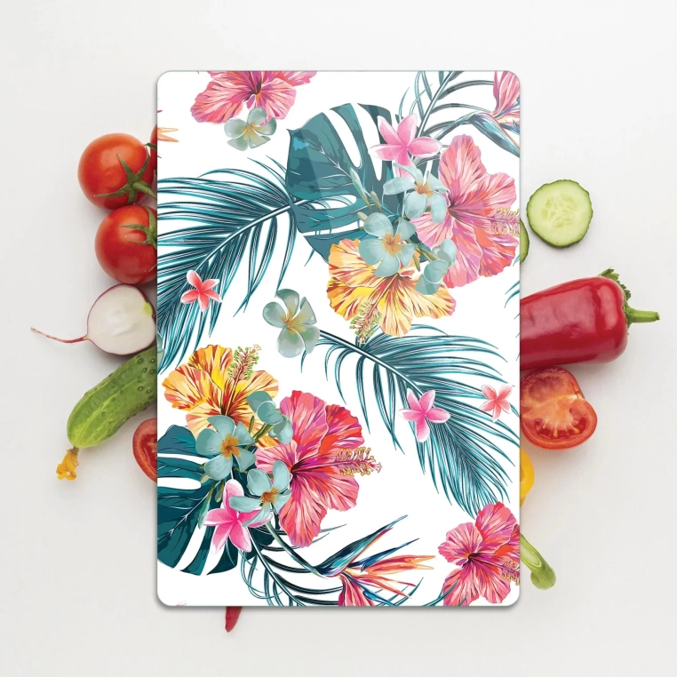 Tempered Glass Cutting Board - Tropical Flowers