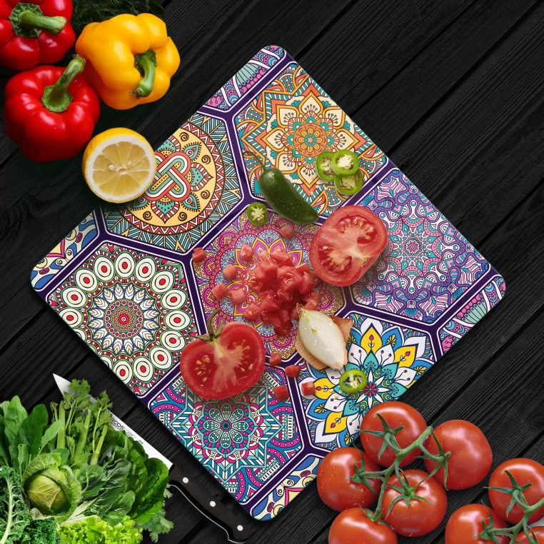 Tempered Glass Square Cutting Board - Big Mandala