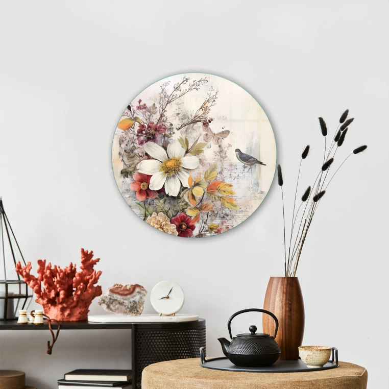 Vivantes Circle Glass Wall Art in 12" Diameter-French Bouquet