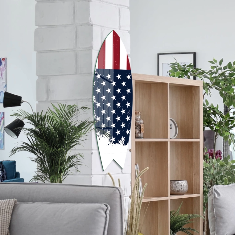 Vivantes Decorative Surfing Board in 4mm Tempered Glass-American Flag