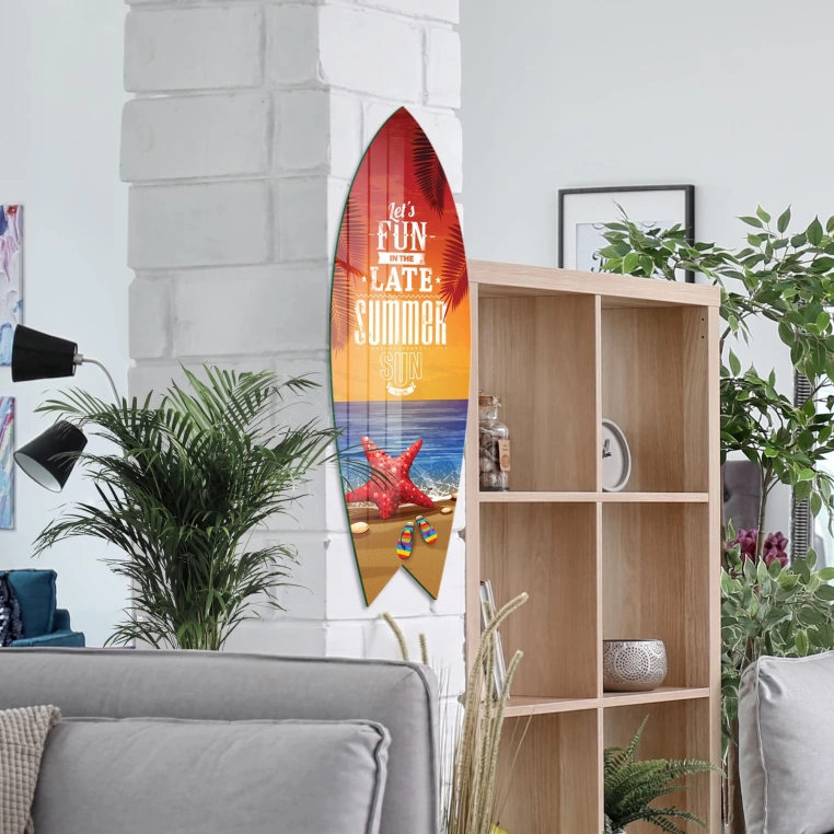 Vivantes Decorative Surfing Board in 4mm Tempered Glass-Late Summer Sun