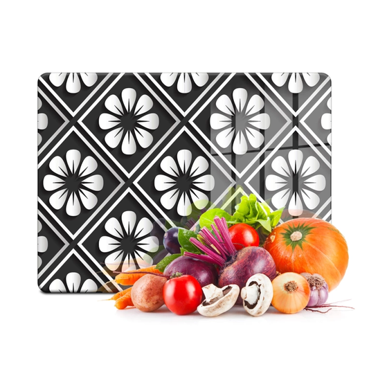 Tempered Glass Cutting Board - Retro Flowered Tiles