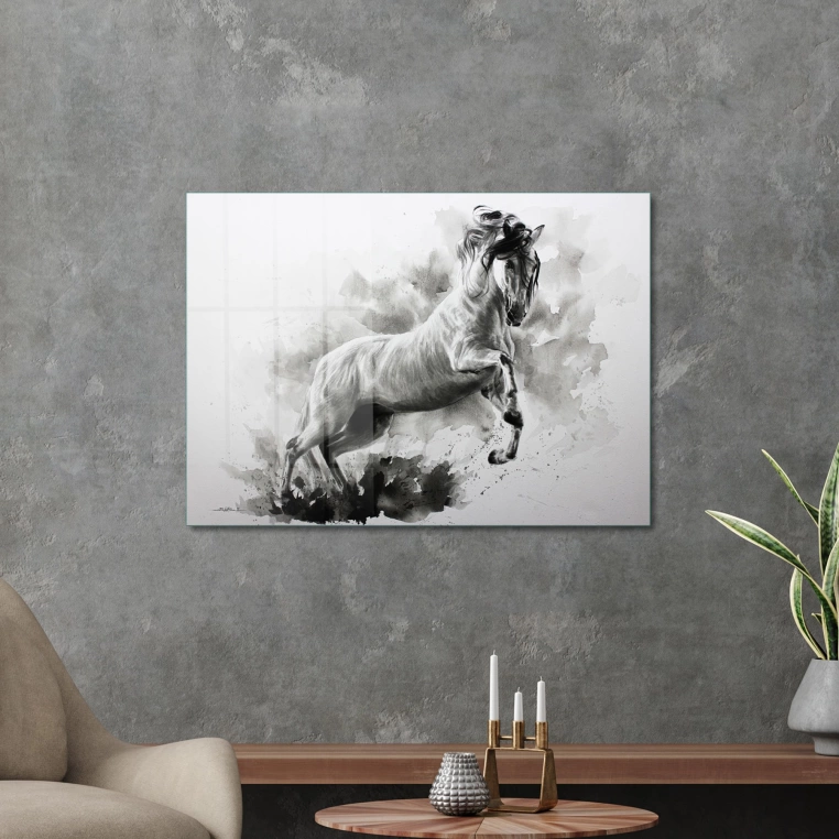 Vivantes Tempered Glass Wall Art - White horse