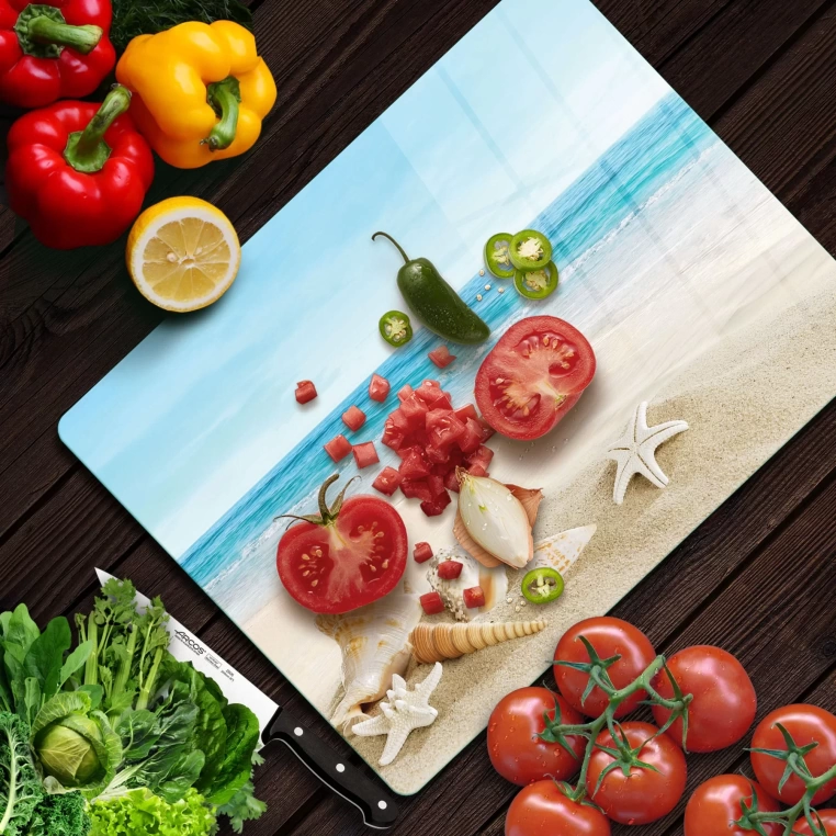 Tempered Glass Cutting Board - Calm Beach