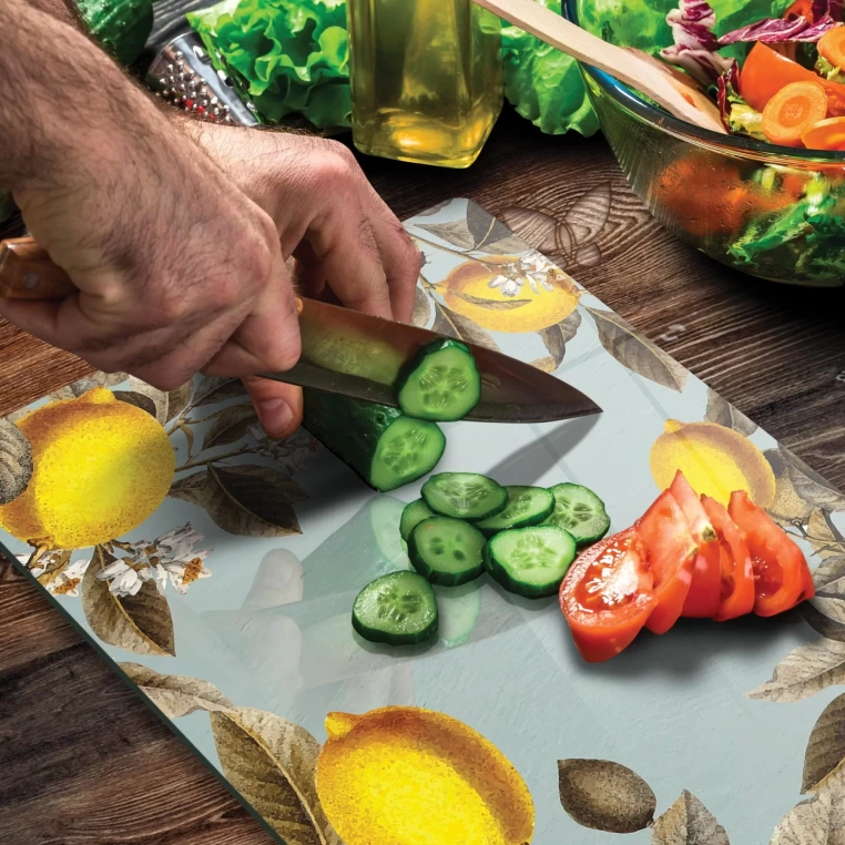 Tempered Glass Cutting Board - Retro Lemon