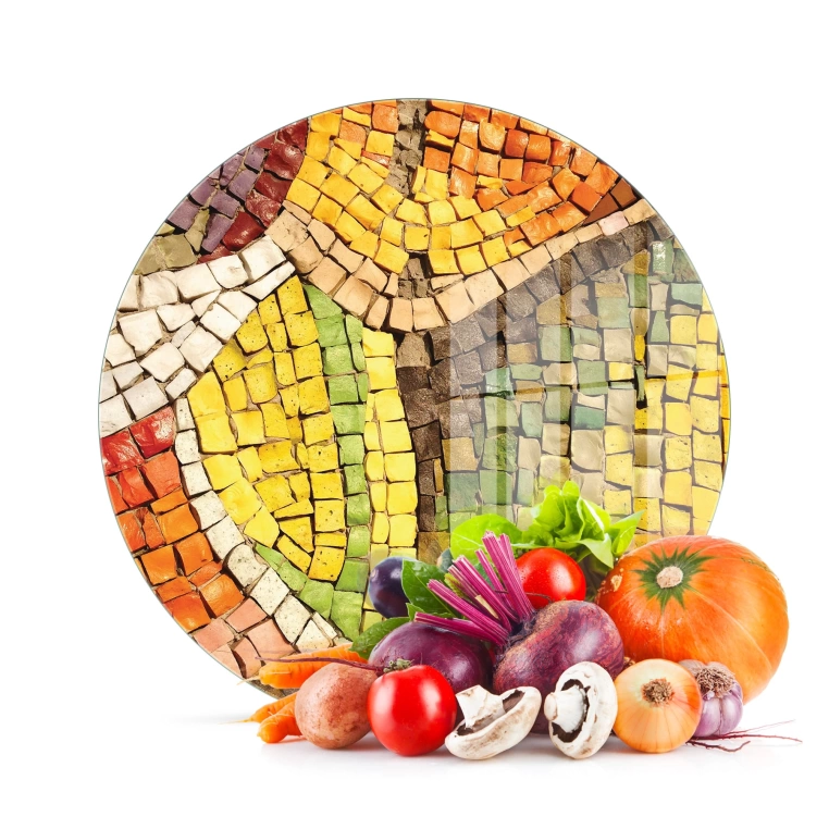 Tempered 12 inch Round Glass Cutting Board - Colored Mosaics