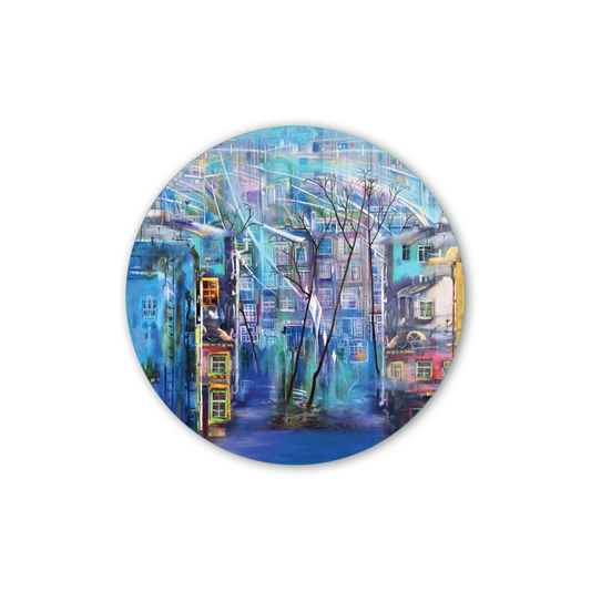 Vivantes Circle Glass Wall Art in 12" Diameter-Mediterranean City In 1900