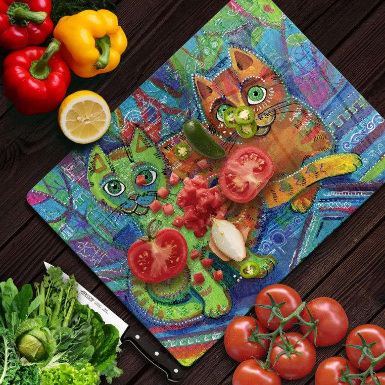 Tempered Glass Cutting Board - Green eyed Cats