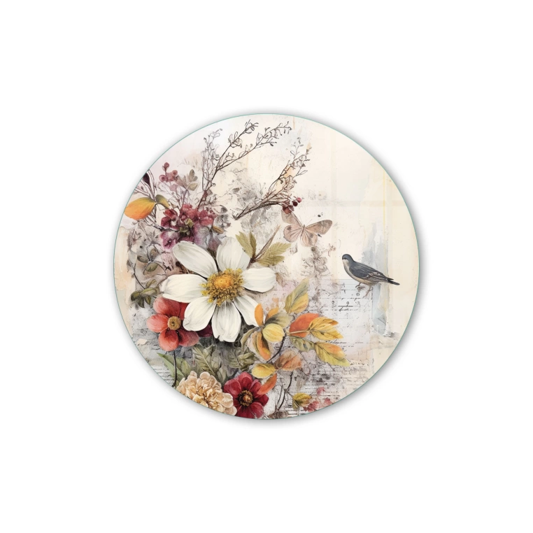 Vivantes Circle Glass Wall Art in 12" Diameter-French Bouquet