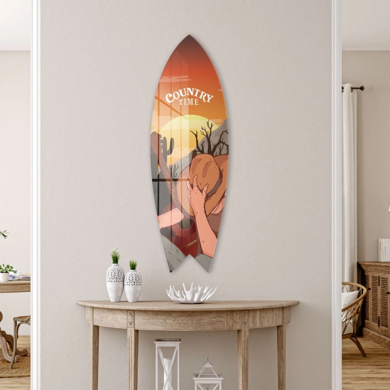 Vivantes Decorative Surfing Board in 4mm Tempered Glass-Country Time