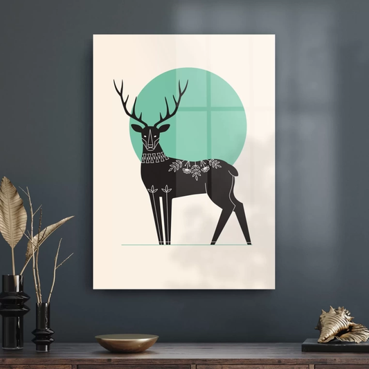 Vivantes Tempered Glass Wall Art - Black Deer