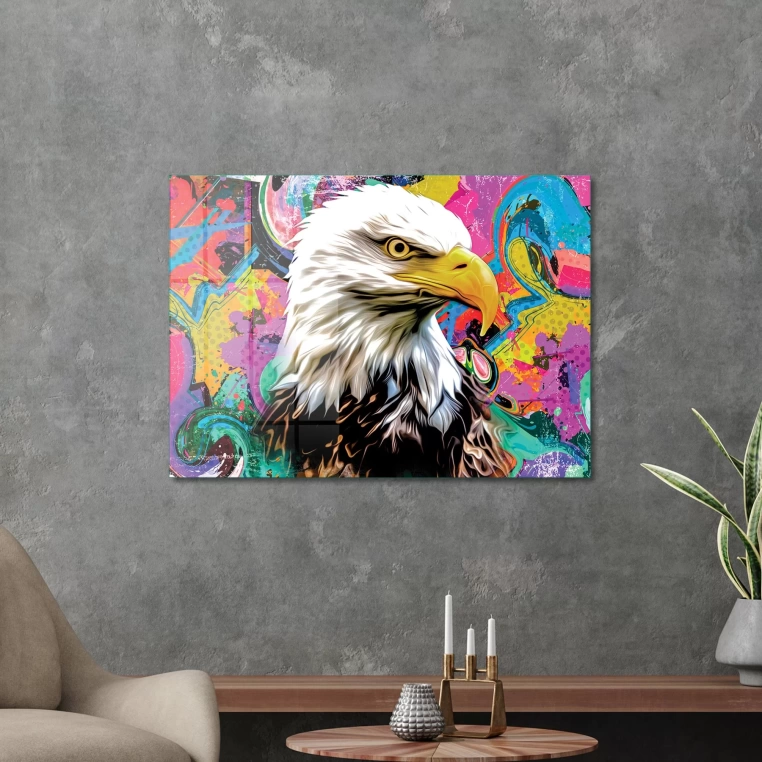 Vivantes Tempered Glass Wall Art - Eagle with colored background