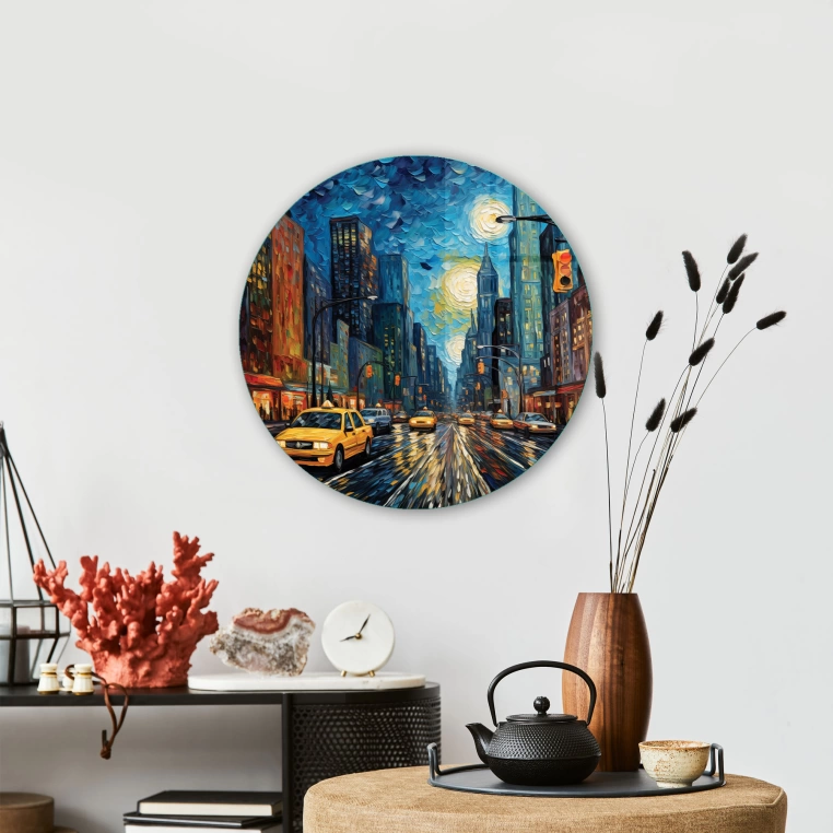 Vivantes Circle Glass Wall Art in 12" Diameter-New York 34th Str