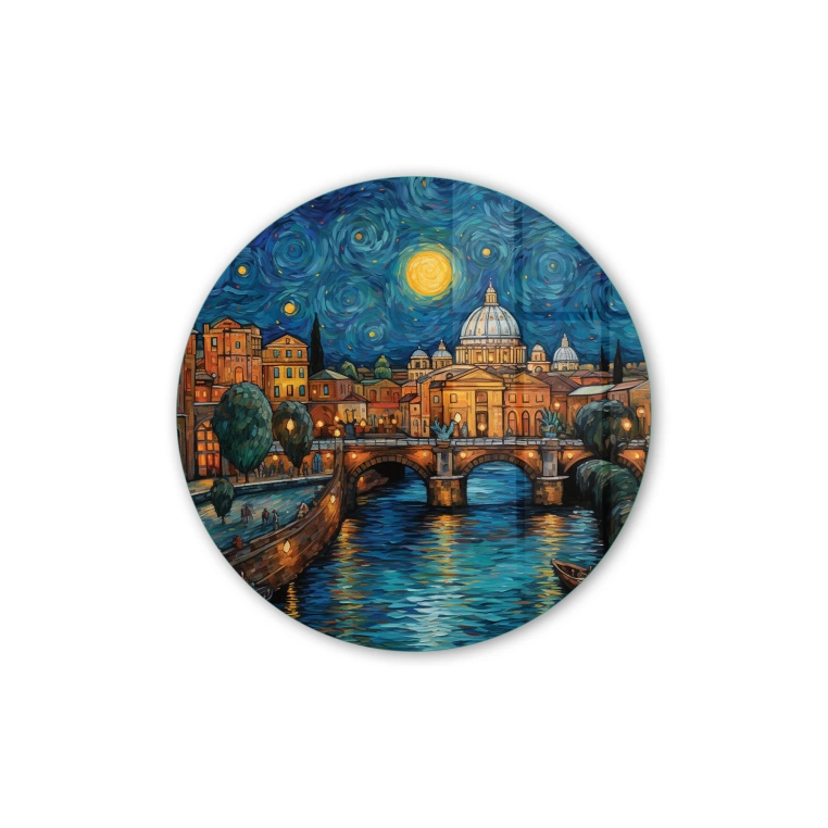 Vivantes Circle Glass Wall Art in 12" Diameter-Night in Rome