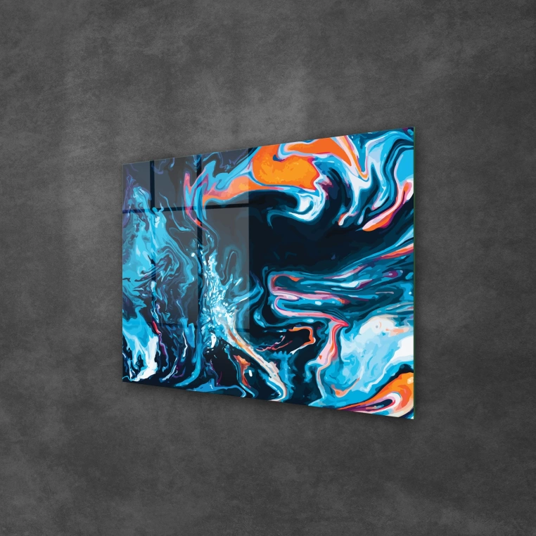 Vivantes Tempered Glass Wall Art - Blue Abstract 3