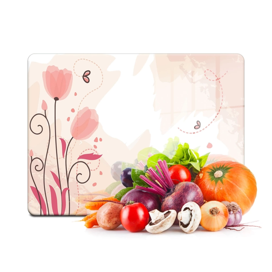 Tempered Glass Cutting Board - Pastel Tulips With Butterflies