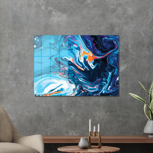 Vivantes Tempered Glass Wall Art - Blue Abstract 2