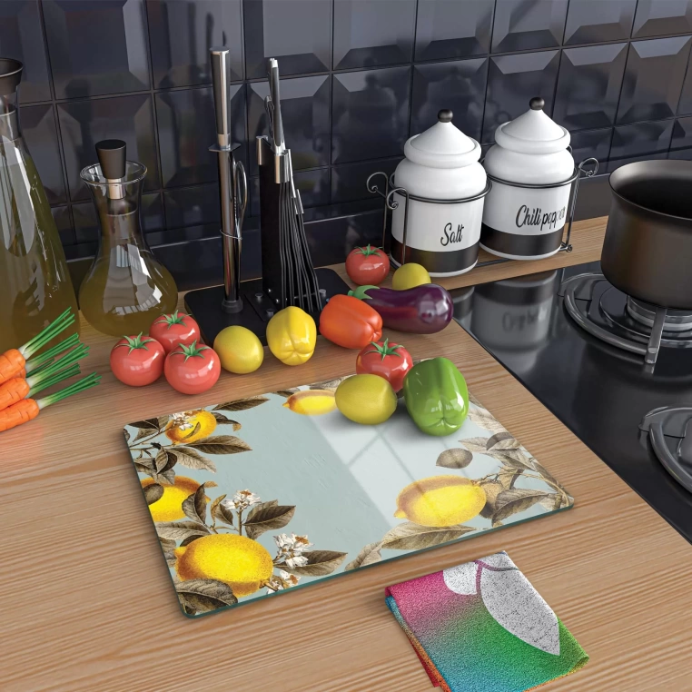 Tempered Glass Cutting Board - Retro Lemon