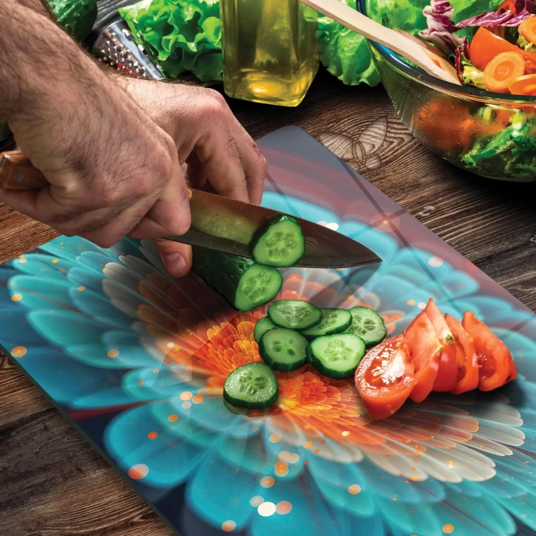 Tempered Glass Cutting Board - Digi Flower