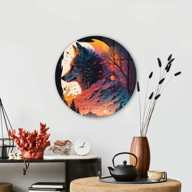 Vivantes Circle Glass Wall Art in 12" Diameter-Wolf Art