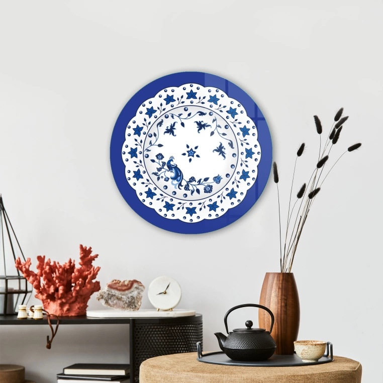 Vivantes Circle Glass Wall Art in 12" Diameter-Iznik Tile Plate