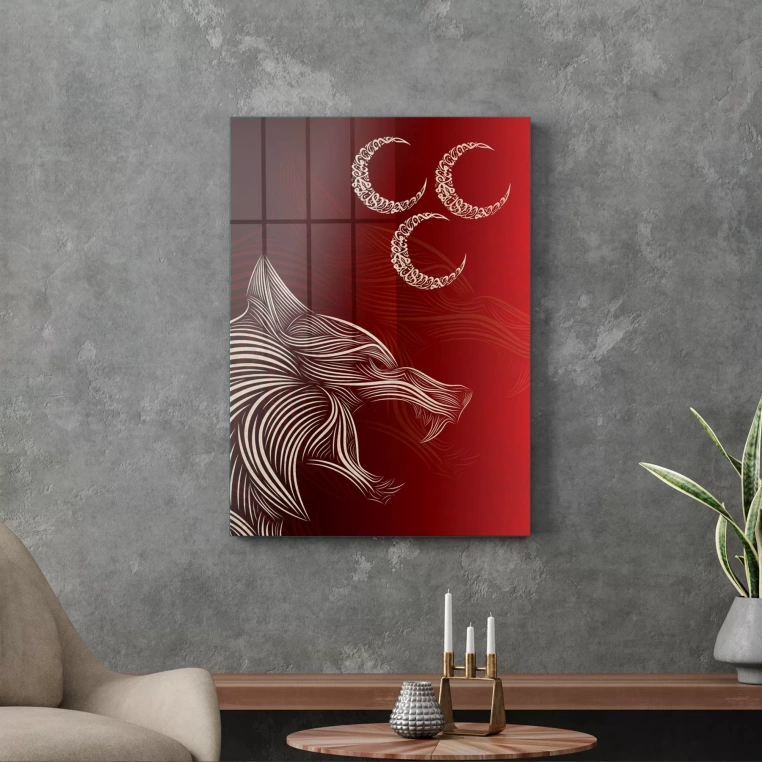 Vivantes Tempered Glass Wall Art - Only Wolf with Crescents