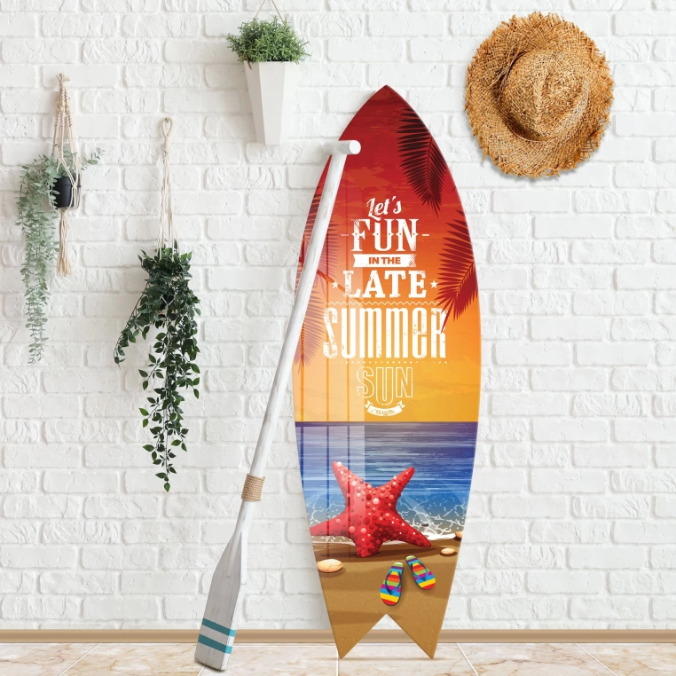 Vivantes Decorative Surfing Board in 4mm Tempered Glass-Late Summer Sun