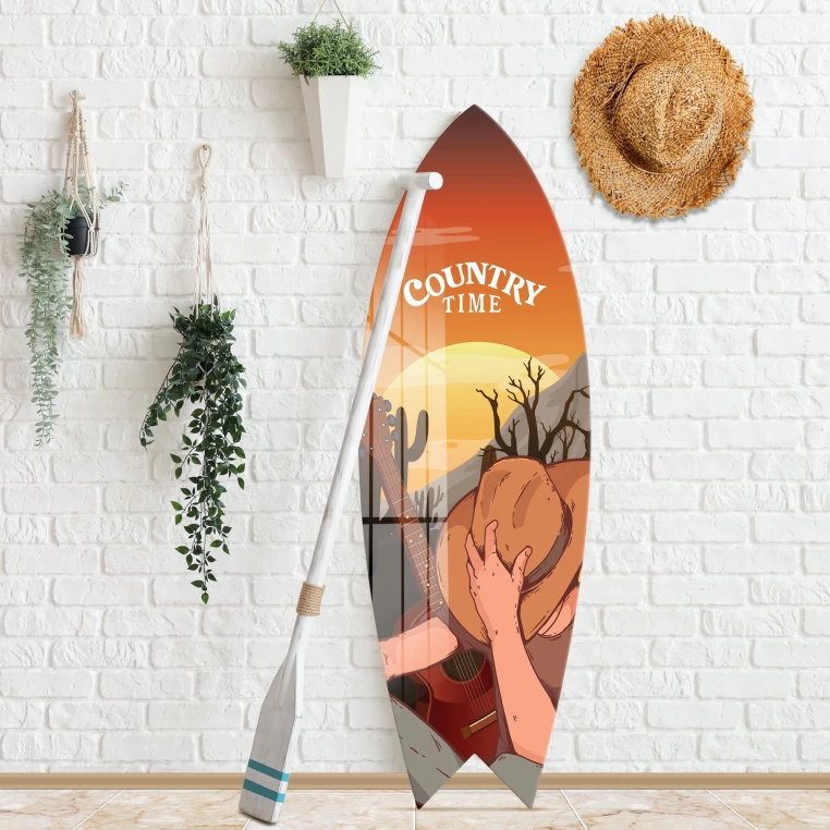 Vivantes Decorative Surfing Board in 4mm Tempered Glass-Country Time